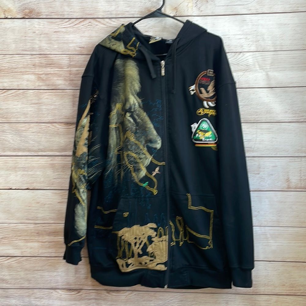 AK:CESS ZIP FRONT‎ HOODIE IN BLACK WITH AFRICAN PRINT